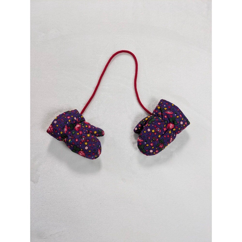 Vintage Hanna Andersson Floral Quilted Mittens with String – Size XS